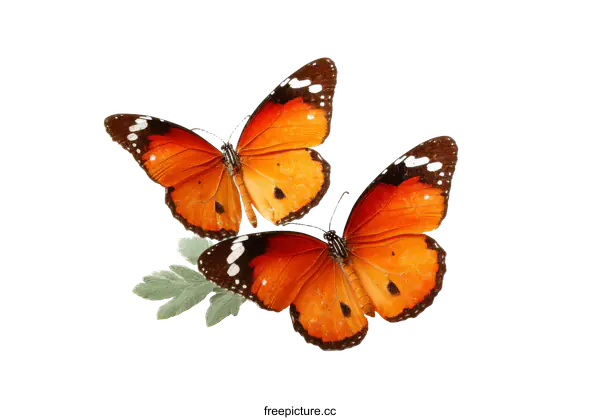 [Transparent Background PNG]Two Beautiful Orange Butterflies on White Background