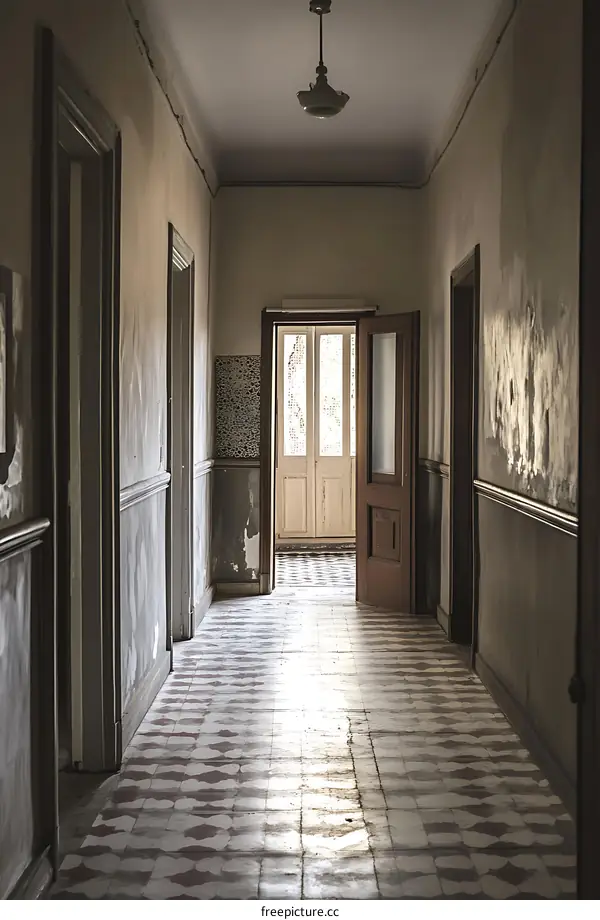 Old Hallway With Light Shining Through Doors