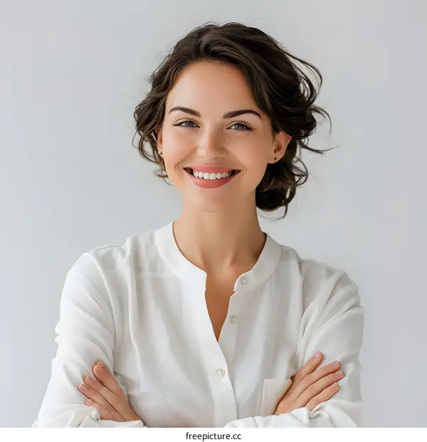 Smiling Woman in White Shirt