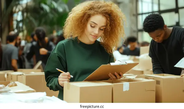 Volunteers Sorting Donations in Warehouse