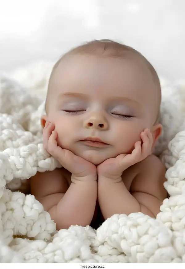 Cute Baby Sleeping on a White Blanket
