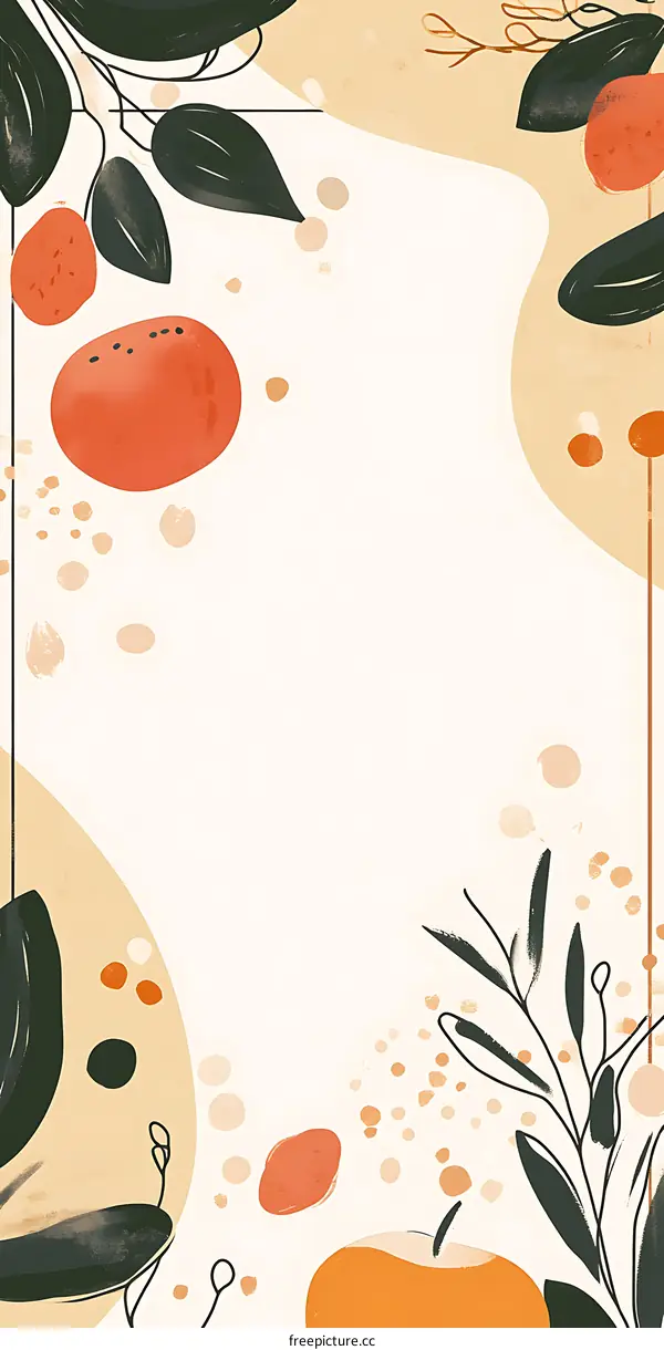 Abstract Autumn  Illustration with  Leaves and  Orange Fruit