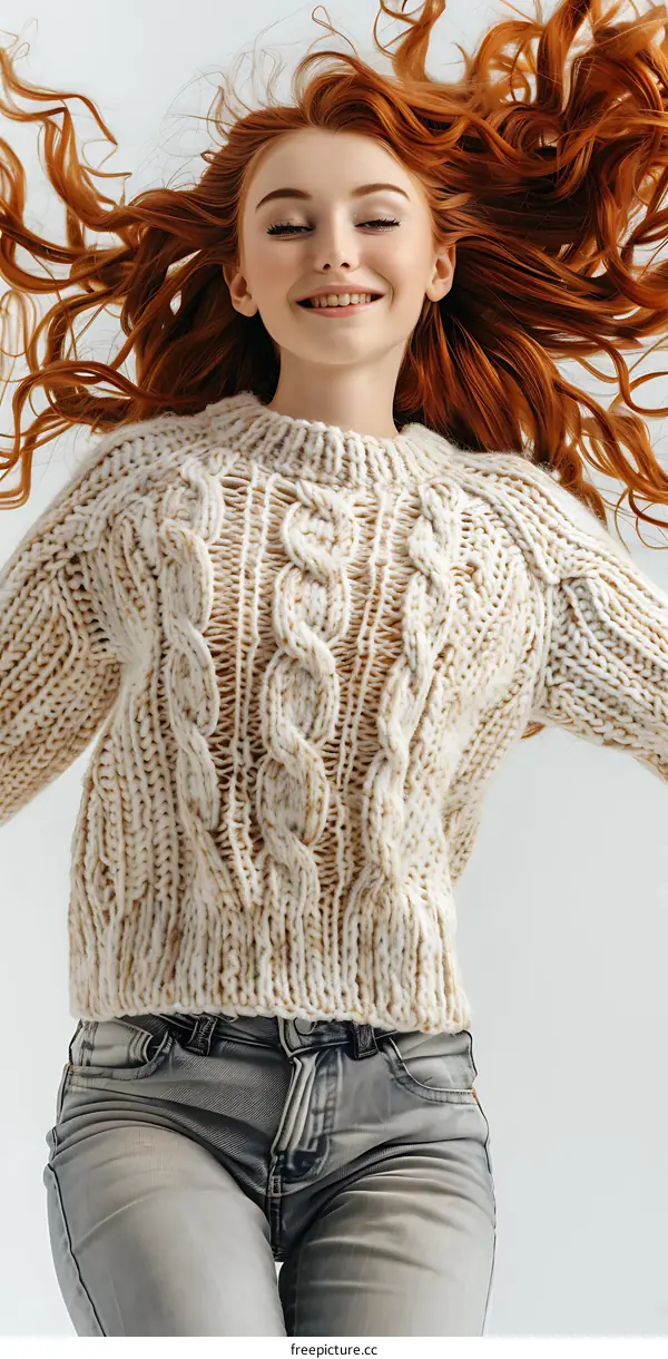 Woman with Long Red Hair Lying on Back