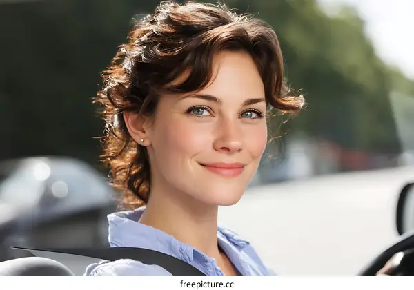 Smiling Woman Driver in a Car