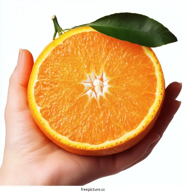 A Hand Holding a Fresh Orange Slice with a Vibrant Colour
