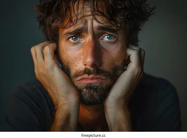 Portrait of a man with a sad expression on his face