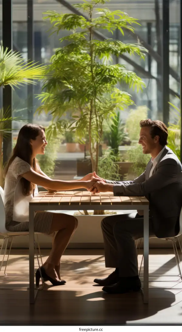 A man and a woman are sitting at a table in a restaurant.