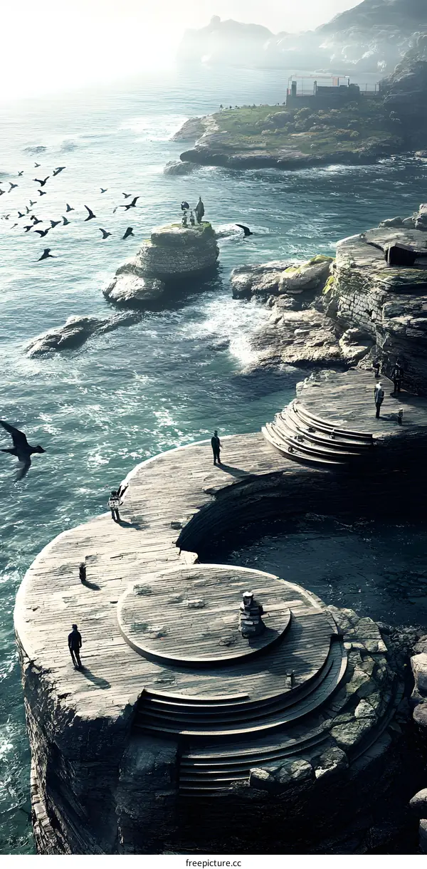 Coastal  Landscape with  Wooden  Platform and People