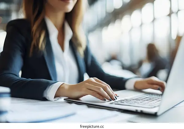 Business Woman Working on Laptop in Office