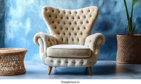 Cream Velvet Armchair in Modern Living Room