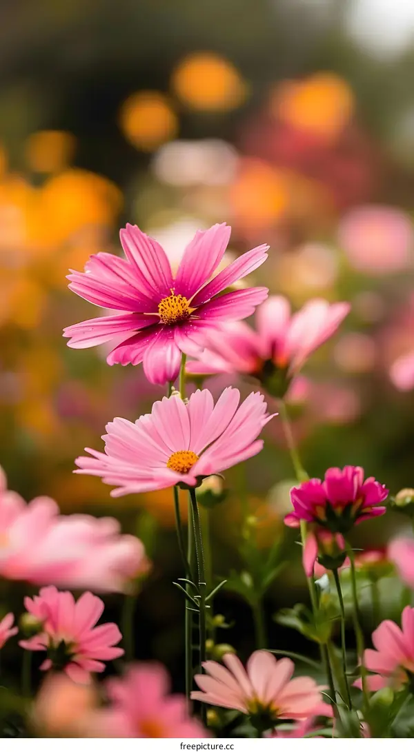 Pink Cosmos Flowers in a Field