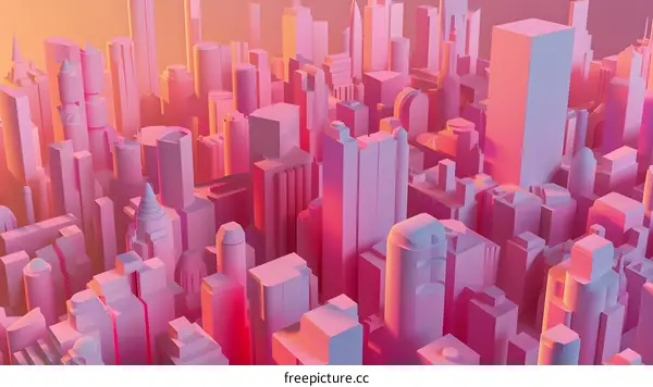 Pink Cityscape Illustration in Geometric Style