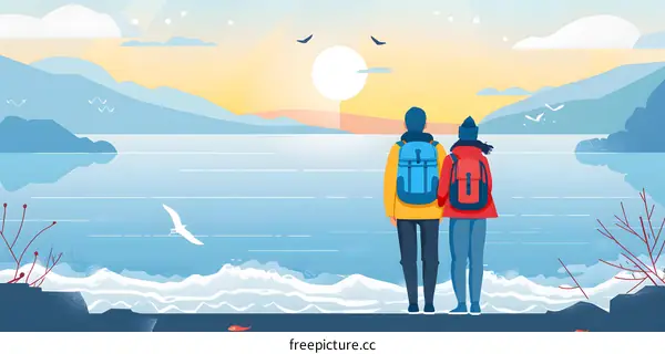 Couple Hiking in the Mountains With Backpacks