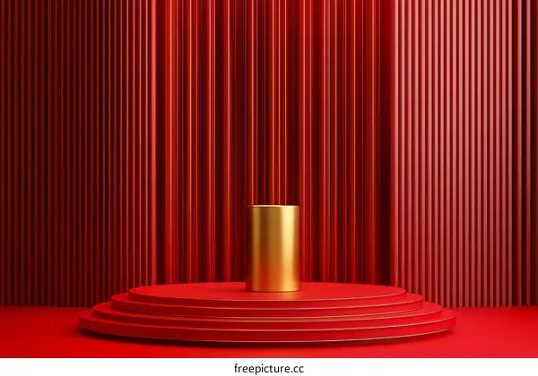 Red Geometric Platform with Golden Cylinder