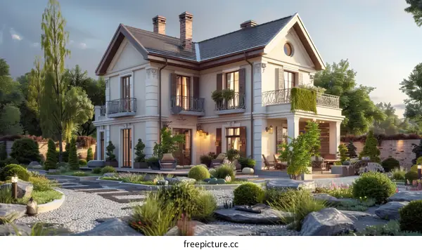 A beautiful house with a garden