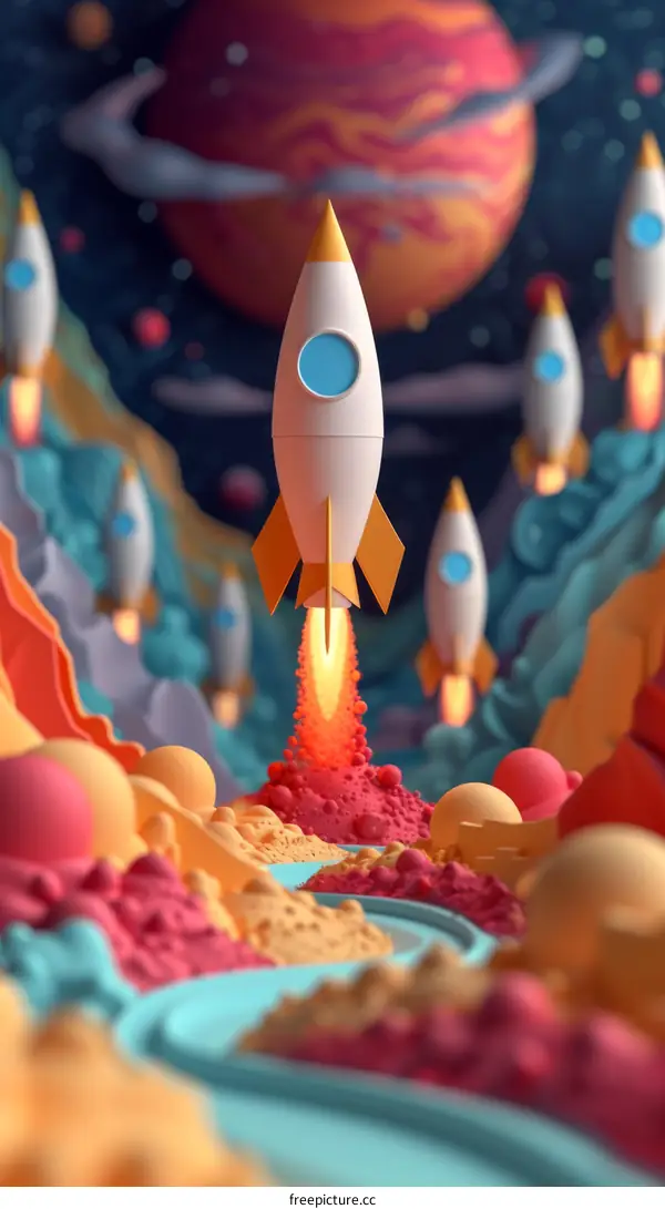 Rockets launching from an alien planet