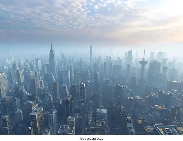 A Metropolis of Soaring Skyscrapers Amidst a Hazy Atmosphere