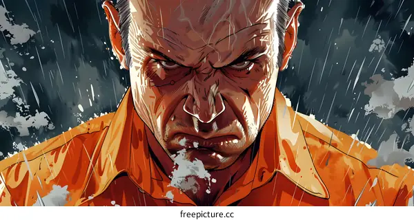 Angry Man Close Up Digital Art Illustration