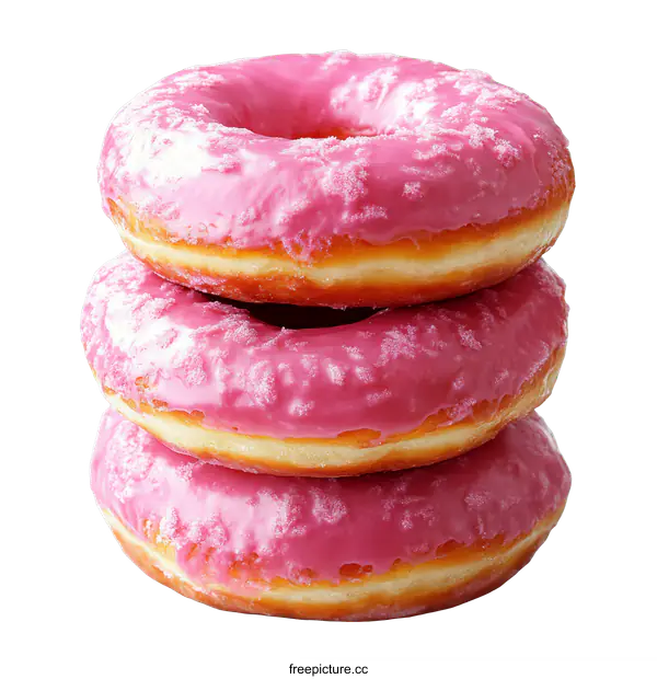 [Transparent Background PNG]Pink Glazed Donuts Stacked Close Up