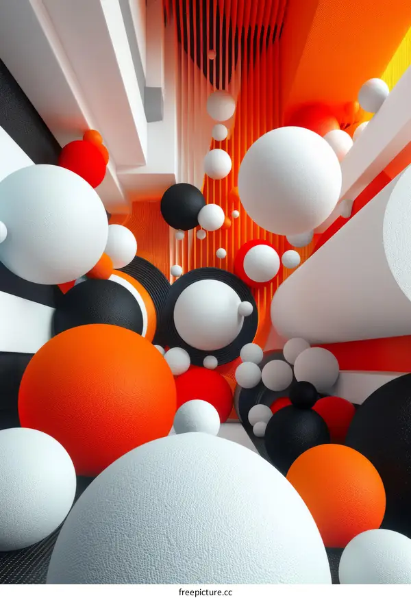 3D rendering of a colorful abstract space with floating spheres