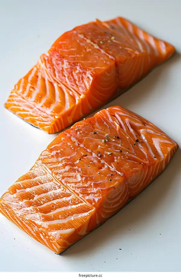 Two pieces of raw salmon fillet