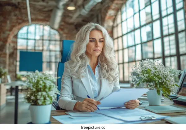Caucasian Businesswoman Working in Office