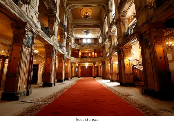 Abandoned Grand Hall with Ornate Decorations