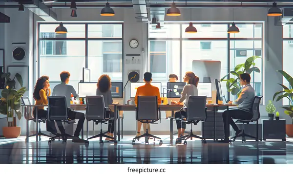 A group of people working in an office