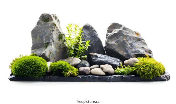 Miniature Rock Garden with Moss and Stones