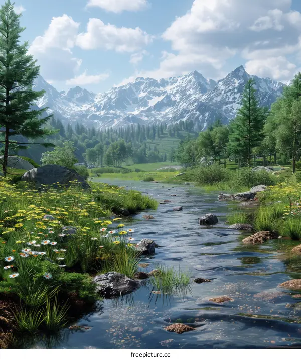 Majestic Mountains with River Flowing Through Valley