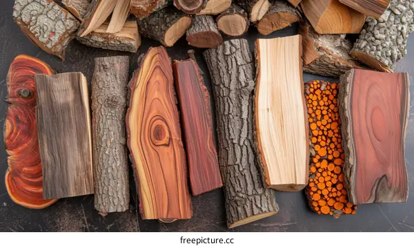 A variety of firewood logs and planks