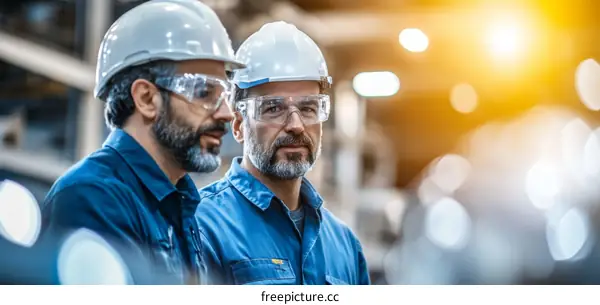 Two Caucasian Factory Workers Discussing