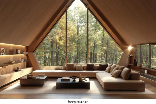 Modern Wooden Cabin Living Room Interior Design