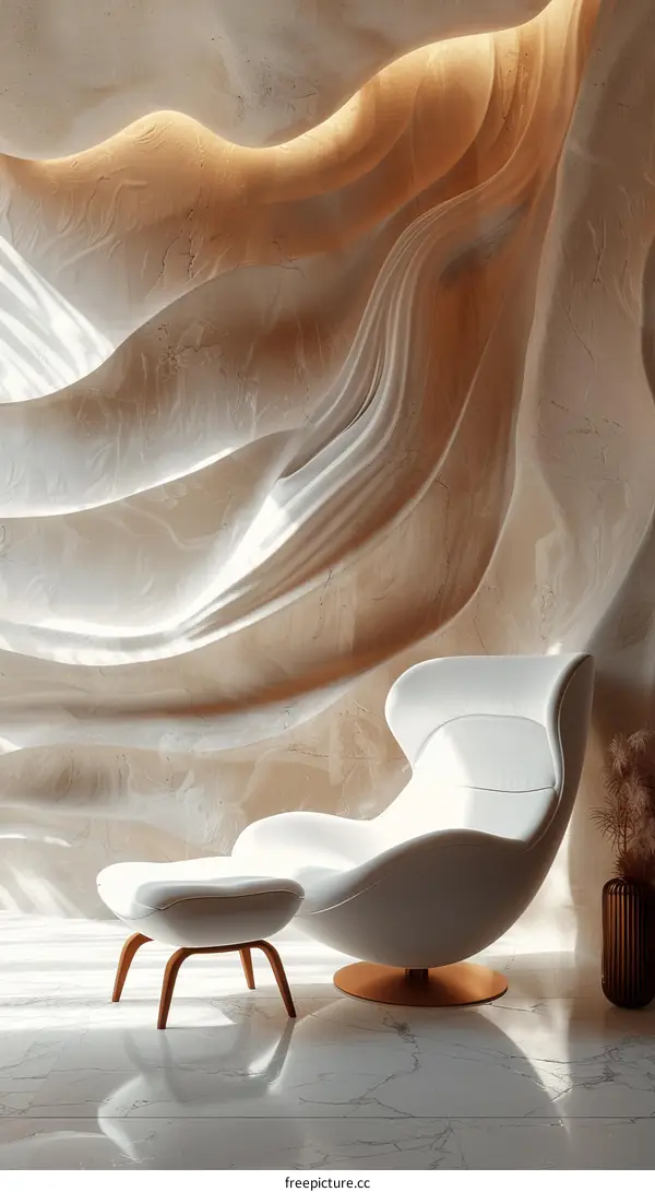 Modern minimalist lounge chair and ottoman in a stylish interior design