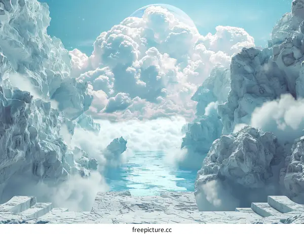 Fantasy landscape with floating islands and a bright sky