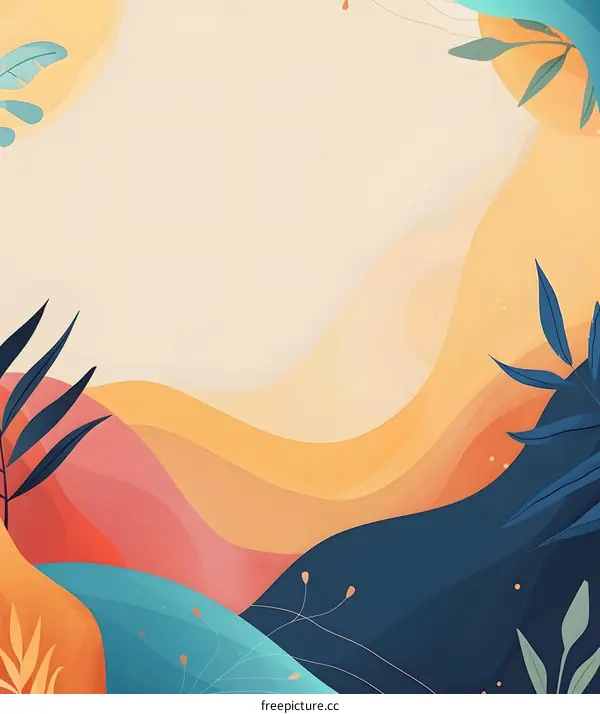 Abstract Colorful Background With Wavy Lines And Floral Elements