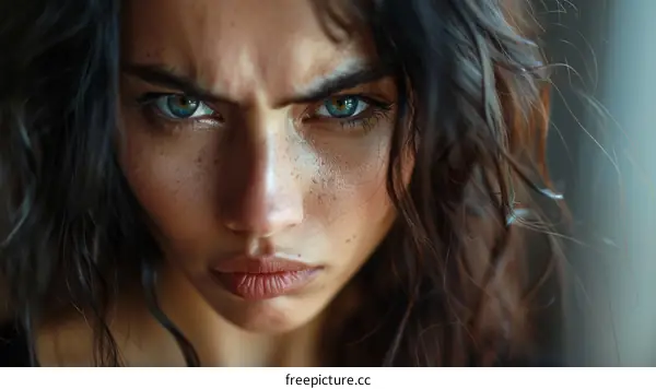 Closeup Portrait of a Woman with Intense Gaze