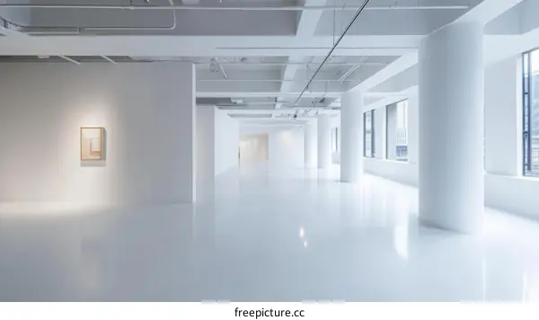 Modern White Concrete Room with Columns and Large Windows