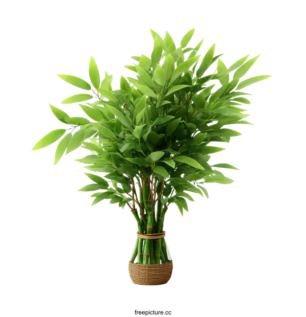 [Transparent Background PNG]Lucky Bamboo Plant in a Decorative Vase