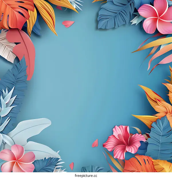 Tropical Flowers and Leaves Paper Cut Out Design