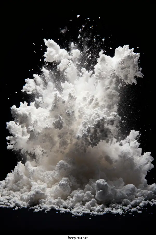 White powder explosion on black background