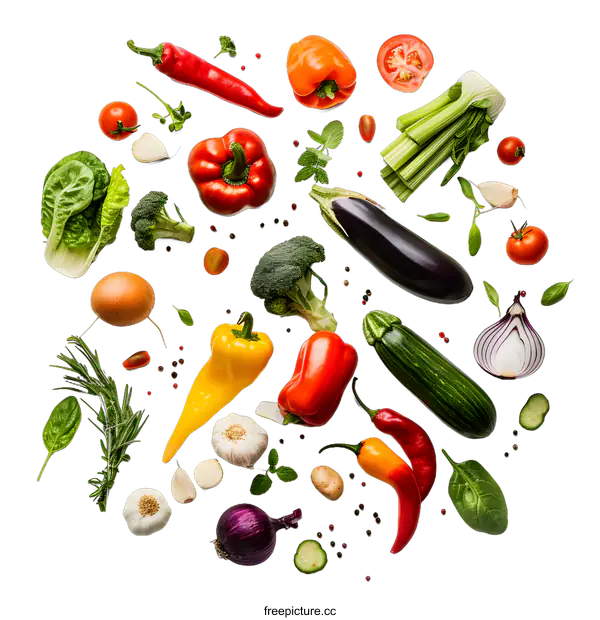 [Transparent Background PNG]Fresh Vegetables and Herbs on a White Background