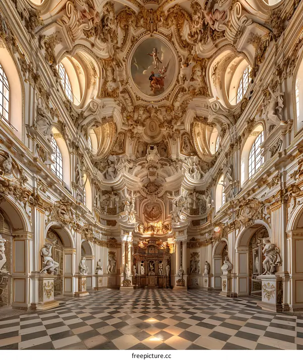 Ornate Interior of a Baroque Chapel with Gold Decor