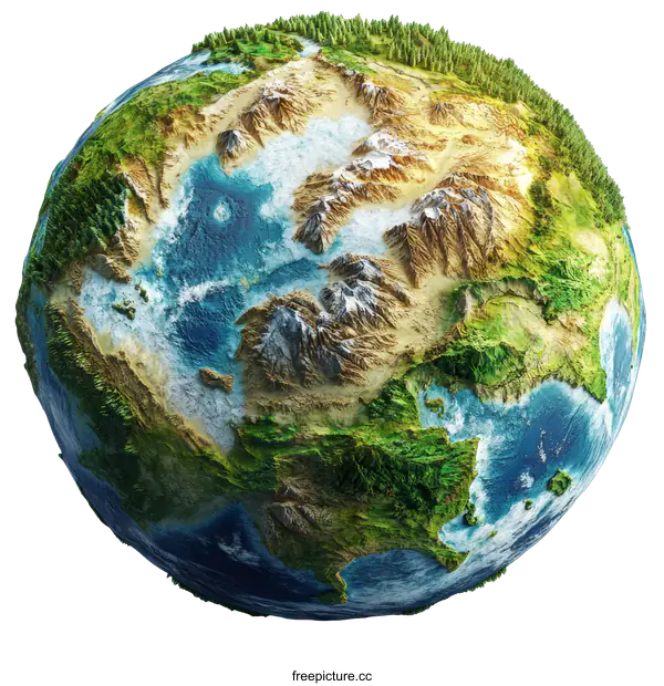 [Transparent Background PNG]Detailed Earth Globe Map Illustration
