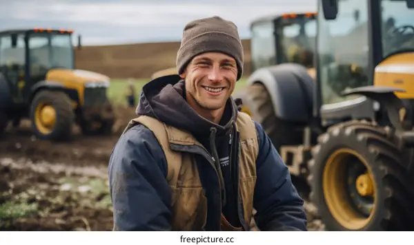 portrait of a happy male farmer in a field