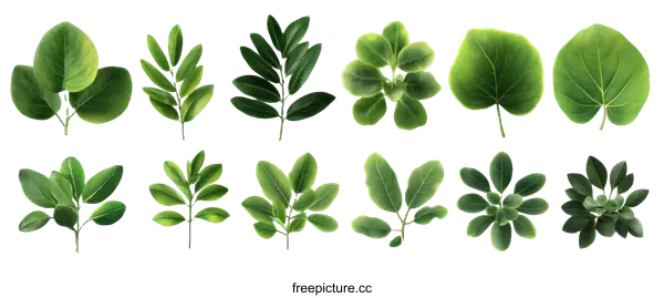 [Transparent Background PNG]Collection of Various Green Leaves