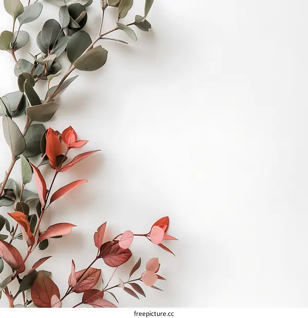 Green and Red Leaves on a White Background