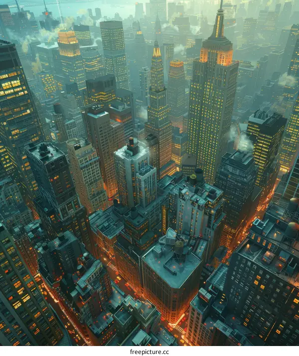 Aerial View of a Night City Skyline