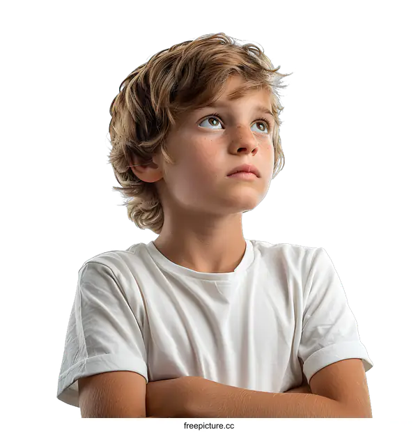 [Transparent Background PNG]Portrait of a boy with freckles looking up