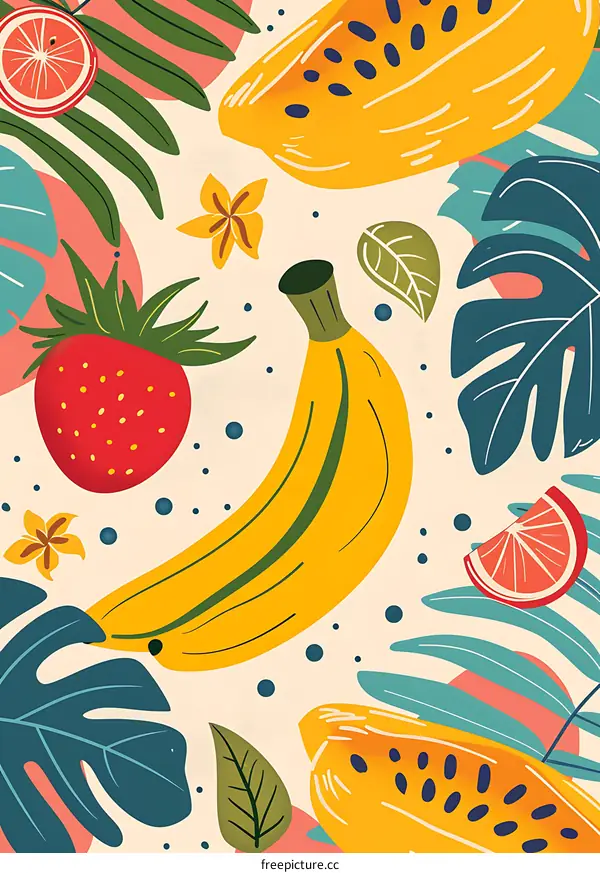 Tropical Fruit Seamless Pattern Illustration